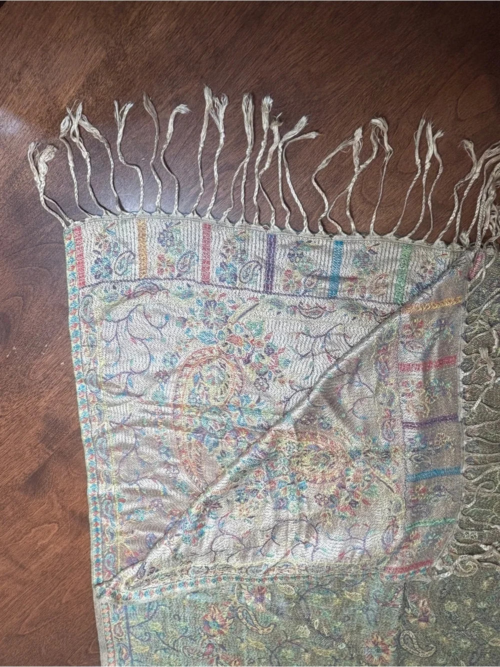 Vintage 100% Wool Jamawar Paisley Pashmina Scarf Wrap